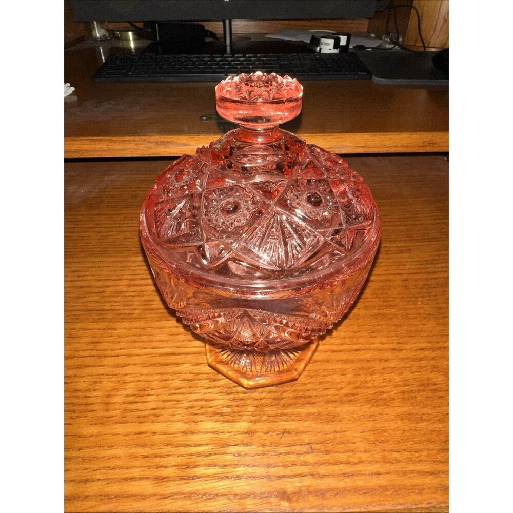 Vintage Westmoreland Pink Glass Candy Dish Compote W/ Lid